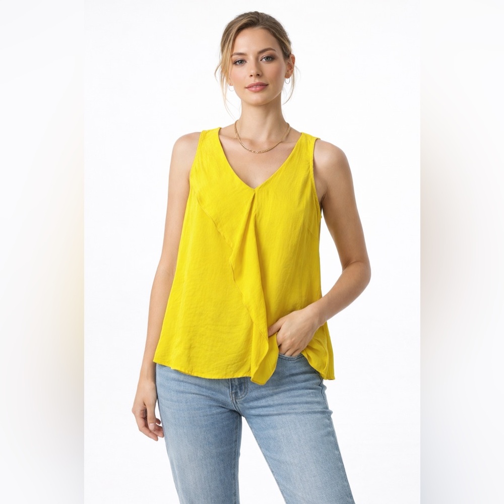 Michael Kors Yellow Sleeveless Blouse Medium Flowy Draped Summer Chic Top